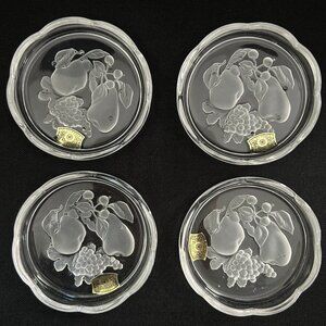 Vintage Val St Lambert Clear Crystal Brussels Intaglio Coasters Set of 4